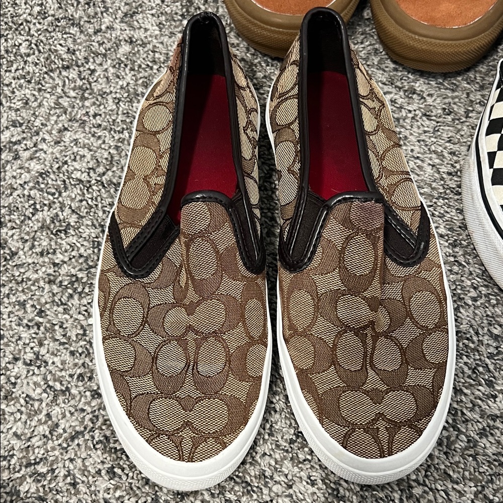 Coach Tan and Brown Patterned Slip-On Shoes